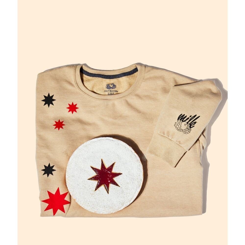 Milk Bar x Fruit of the Loom Limited Wdition Joliday‎ Starburst Crew, tan size M